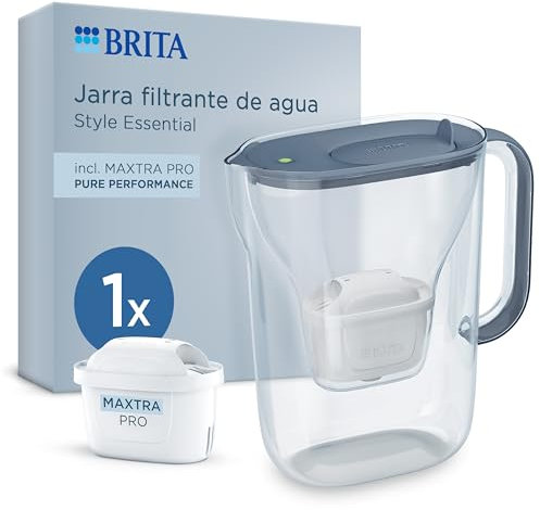 BRITA jarra filtrante Style Essential Azul (2.4L) incl. 1x MAXTRA PRO PURE PERFORMANCE | compatible con la puerta del frigorífico, con indicador LED, filtra impurezas, metales y mucho más