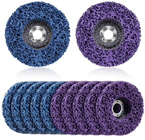 12 unidades de disco de limpieza de 115 mm para amoladora angular, discos abrasivos CSD para metal, piedra y madera, azul y morado