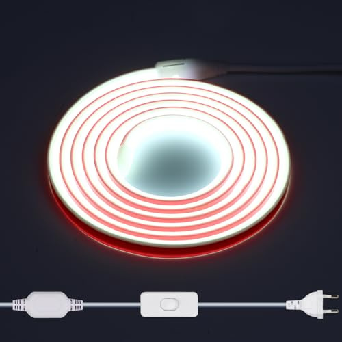 230V COB LED Strip 2M, 288 Leds/m Super Bright High Density, IP65 Waterproof for Outdoor, Cold White 6000K, Flexible LED Strip with Switch for DIY Lighting Projects Indoor and Outdoor
