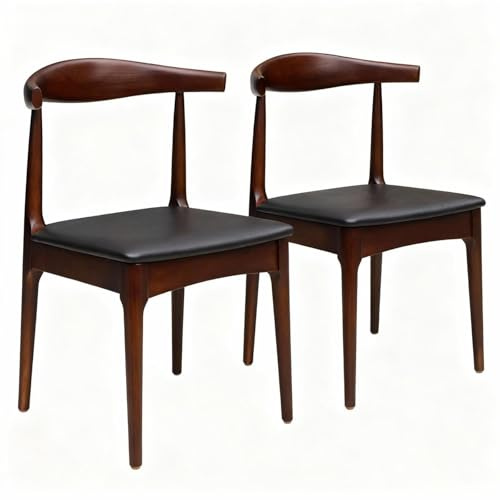 Solid Wood Dining Chairs Set of 2 - Mid Century Modern Wishbone Design with Elegant Leather Upholstery, Walnut-Colored sillas de comedor for homes, kitchens, meeting rooms, restaurants, cafes studies