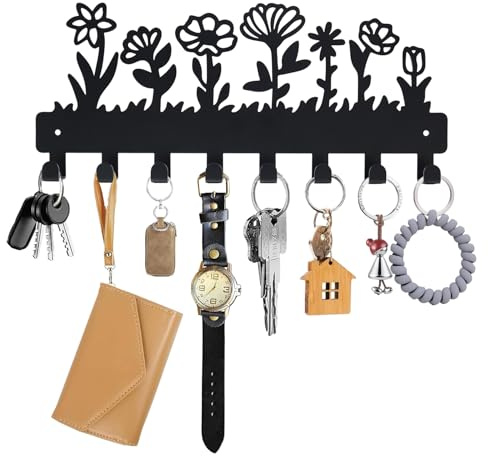 Bafutayawa Crochets à Clés, Planche à Clés avec Étagère comme Porte-clés Mural avec Design Floral pour Couloir et Bureau
