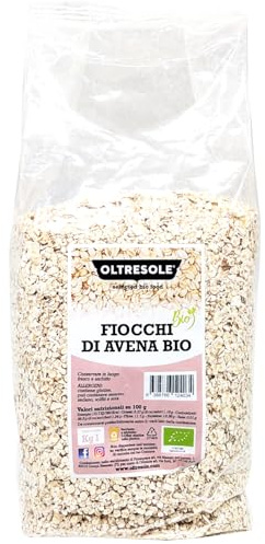 Oltresole, Fiocchi di Avena Biologici Piccoli 1 Kg, Avena BIO, Fiocchi Sottili a Idratazione Rapida, Ideali per Porridge e Overnight Oats, Ricchi di Fibre, Senza Additivi