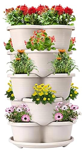 Generico Vasi per Coltivazione Verticale - 5 Pezzi Vasi Rialzati Impilabili per Piantare,Torre Verticale per Piante - per Casa Interno Balcone Terrazzo Cortile Esterno Fiori Ortaggi Fragole