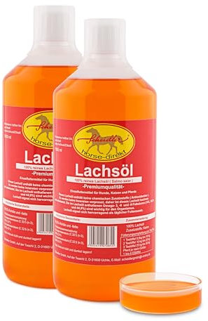 Scheidler horse-direkt Lachsöl für Hunde, Katzen und Pferde, reines Fischöl, Barf Öl ohne Zusätze, reich an Omega-3, 6- und 9-Fettsäuren, natürliches Einzelfuttermittel, 2 x 1 Liter