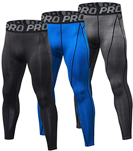 Minghe 3 Pack Mens Compression Tights Cool Dry Base Layer Sports Running Leggings Cycling Trousers for Workout Athletic Training Gym