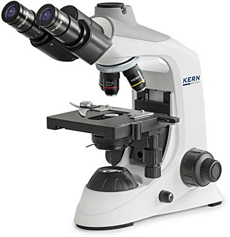 Kern OBE 134 - Microscope à lumière transmise, Système Optique: Achromatique, Tube: Trioculaire, Oculaire: HWF 10x Ø 18 mm, Lentille: 4X / 10x / 40x / 100x, Éclairage: 3W LED (transmet)
