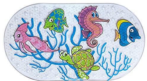 TAPPI Tappetino per vasca,tappetino per doccia antiscivolo 39 cm x 69 cm con ventose, tappetino per vasca lavabile in lavatrice per bagno (Underwater World)