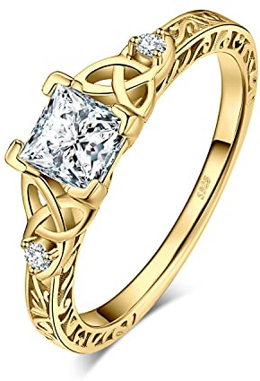 JewelryPalace Nudo Celta Anillo Plata Mujer 1.1ct Circonita Corte Princesa, Solitario Anillo de Compromiso Diamante Simulado, Anillo Promesa Niña Oro 14k con Piedra, Anillo Llamativo Joyas de Mujer 8