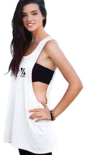 Vibrha Kvinnors Fitness Tank Topp - Oversize Fluo för Dans Yoga Träning Bodybuilding, Vit, XS