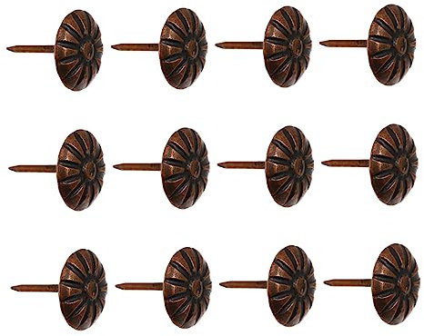 FELTECHELECTR 100pcs Antique Chrysanthemum Upholstery Tacks Furniture Decor Nails Retro Style for DIY Crafts Cap Red Finish