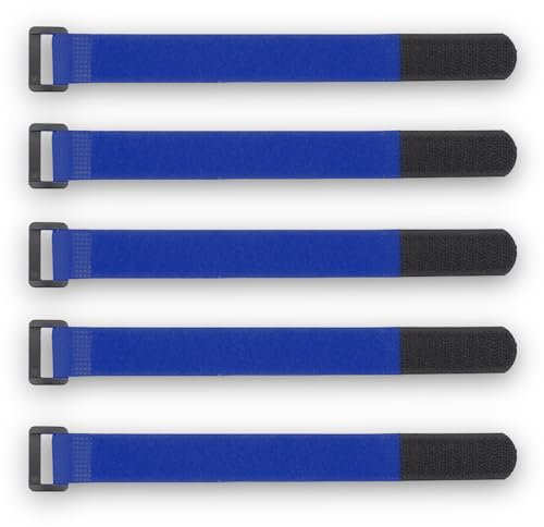 Lot de 5 bandes - Ceinture en nylon - Bleu - Avec fermeture - Serre-câbles - Sangle - Pour pompe à vélo, lampe de poche, vélo, drone RC Lipo - 30 cm (bleu)