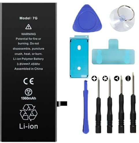 Batt-IPhone 7 Battery Replacement Kit Including Water Proof Sticker, Screwdriver, Suction Cup, Pry Tool - DIY Smartphone Repair, Professional Battery Replacement Accessories (1960 mAh).