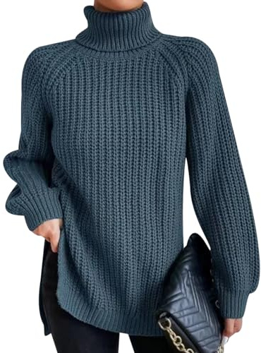 Pull Col Roulé Femme Grosse Maille Col Montant Oversize Hiver Grande Taille Pullover Chandail Tricot Ample Torsadé Chaud Pull-Over Sweater Torsade Bleu 3XL