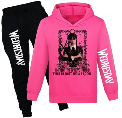 Suyaluoi amerikansk TV-serie barn huvtröjor långärmad pullover huva & byxa 2 st jogging kostym pojkar flickor toppar tröjor, rosa, 7-8 år
