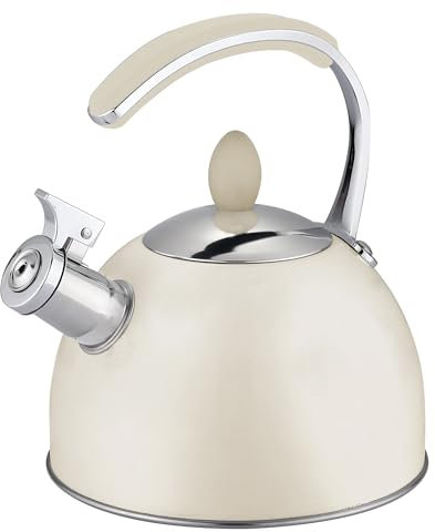 Buckingham Stove Top Whistling Kettle Matt Cream Classic Design Durable Stainless Steel Teapot for All Hob Types Including Induction 2 litres