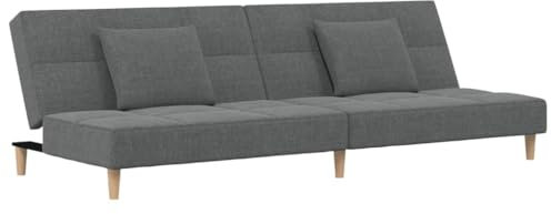 vidaXL Schlafsofa 2-Sitzer, Sofa mit 2 Kissen, Schlafcouch für Wohnzimmer Heimkino Büro, Couch Sofabett Tagesbett Gästebett, Dunkelgrau Stoff