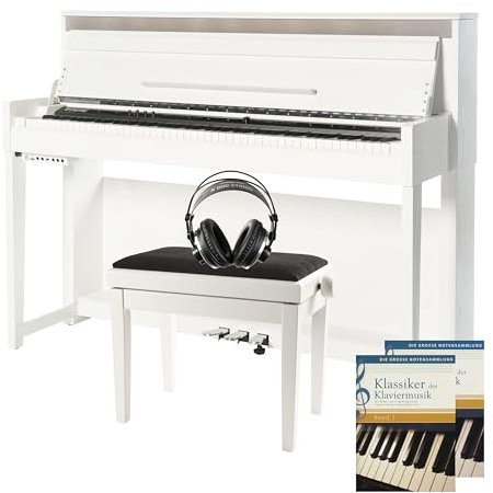 Fame DP-6500, E-Piano Set, 88 Tasten, Hammermechanik, 40 Sounds, USB MIDI, Aufnahmefunktion, Dreifachpedal, Klavierbank, Kopfhörer, Notensammlung, Weiß