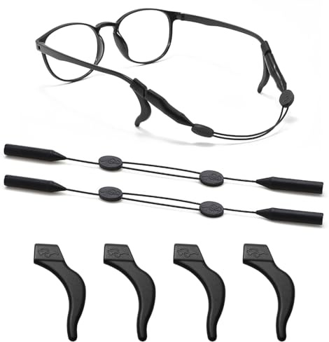 XFentech 2 Piezas Cordones para Gafas Correa Ajustable para Gafas con 2 Pares de Gafas Ganchos de Orejas de silicona para Gafas para Deporte y Ocio para Hombre Mujer y Niño