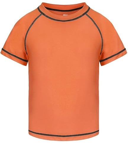 Csqtongan Jungen Schwimmshirt UV Shirt Schwimmen Top Badeshirt Kinder Kurze Ärmel Rash Guard Bademode Schnell Trocken T-Shirt Koralle XL