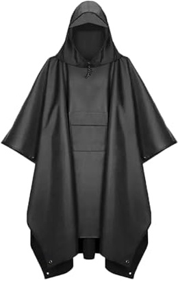 Vastsea Vattentät poncho för män och kvinnor, 3-i-1 Poncho, vattentät regnponcho, lämplig för vandring och camping, återanvändbar regnskydd för utomhusbruk, Svart, one size