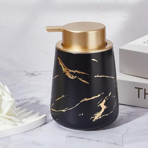 Dispensador de jabón de manos de espuma de cerámica, dispensador de jabón líquido recargable para baño, cocina, dispensador de jabón con bomba (negro)