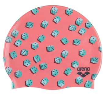 Arena - Cuffia da nuoto in silicone elastico, unisex, per adulti, accessori per allenamento, sport acquatici, fitness e nuoto, protezione anti-cloro per capelli, motivo dadi, taglia unica