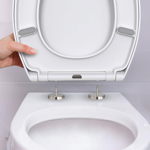 Premium Duroplast Toilet Seat, Heavy Duty Soft Close Toilet Seat with One Button Quick Release, O-Shaped Stainless Adjustable Hinges Scratch Resistant Loo Seat, Top Fixing, White