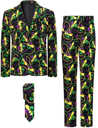 A&J DESIGN Boys Mardi Gras Suit Kids Carnival Suits Purple Print Outfit Balzer Pants and Tie Beads 14 Years