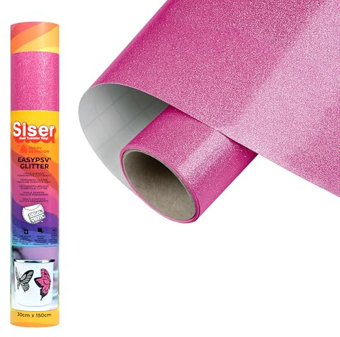 Siser EasyPSV Glitter vinyl permanent glitter rosa flirt klistermärke 150 x 30 cm för personliga föremål, perfekt för inomhus- och utomhusbruk
