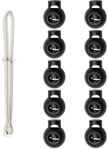 10 topes de cordón de 1 agujero para pantalones de jogging, cordón elástico negro con guía de cordón de 8 cm, perfecto para ropa deportiva, mochilas y bolsos