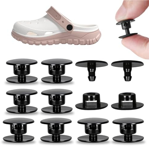 10 Pcs Black Screw Rivets – Replacement Strap Buttons for Shoes, Bags & Crafts, Durable Snap Fasteners for Compatible with Crocs, Sandals & Leather Repairs
