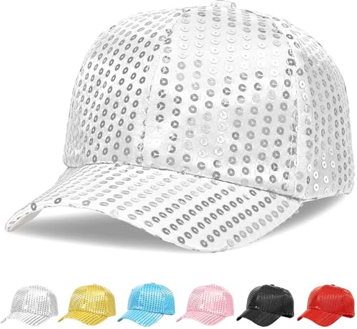 Initlove Sequin Baseball Caps for Kids Bling Sparkly Parent-Child Baseball Cap for Parties Festivals Silver