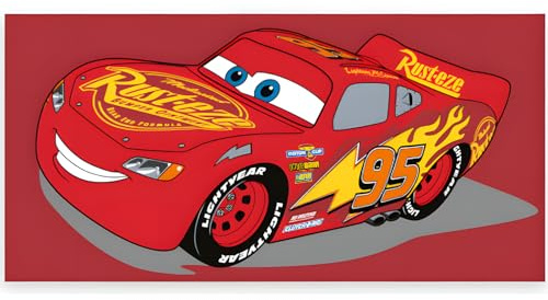 Disney Cars Lightning McQueen Serviette de Plage & de Bain 70x140 cm, 100 % Coton | Serviette Enfant Douce & Absorbante pour le Bain, la Plage & la Piscine | Rouge avec Voiture de Course McQueen