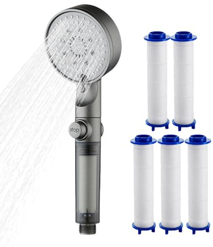 Doiyislem Alcachofa de Ducha | Alcachofa de Ducha Desmontable 5 Modos con Filtro | Rociador Ajustable Con Boquillas De Silicona Para Uso En Baño Hogar Residencia Autocaravana Camping Exteriores