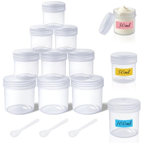 HavaCue 12 Stk Cremedosen zum Befüllen 100/50/30ml, Transparent Tiegel
