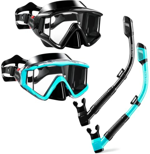 SwiwWave 2 Pack Snorkeling Gear for Adult Youth, Snorkel Mask with Mesh Bag