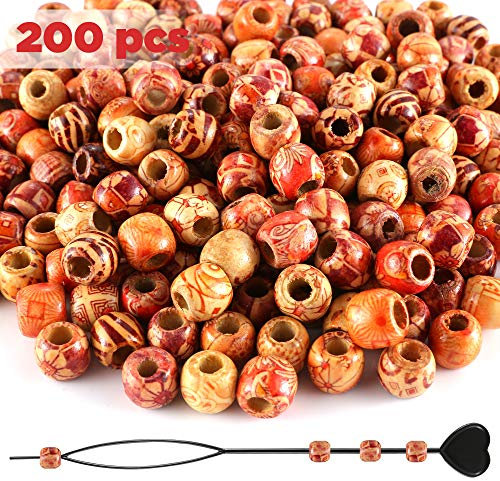 SOSMAR 200 Stück bedruckte Holzperlen mit großem Loch (12mm, 5mm Loch) – Natürliche Holzperlen für DIY Schmuck, Makramee, Dreadlocks, Armband, Halskette, Haarschmuck & Bastelprojekte