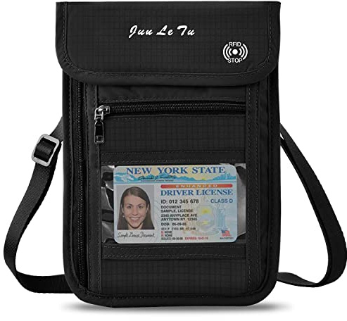 WACCET Pochette Tour de Cou Sécurisée RFID Blocage pour Femme Homme, Imperméable Sac de Cou Anti-Vol Pochette pour Document Voyage, éléphone, Passeport, Carte