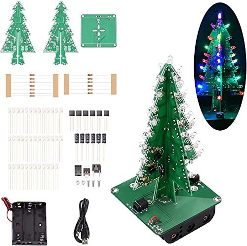Adeept Färgglada 3D julgran LED gör-det-själv-kit, 7 färger blixt RGB LED-krets elektronisk montering roliga kit, STEM projekt PCB-bräda för studenter tonåringar lödning övning inlärning ..