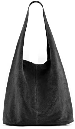 MODELISA - Bolso Saco Antelina Shopper Casual Mujer (Negro)