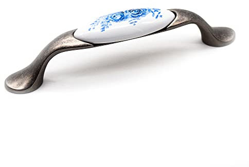 DOJA Barcelona | Maniglie Antiche | 2 Maniglie Vintage Rosa Autunno | 125*33*19mm | Pomolo Zinco Allluminio e Porcellana | Maniglie per Mobili Vintage, Credenza, Cassettiera, Mobili Antichi, Baule