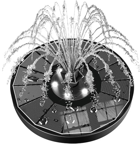 SZMP Fontaine Solaire, Solaire Flottant Extérieur Fontaine 3.5W Pompe Bassin Solaire avec 8 Buses, LEDs Colorées et 2200mAh Batterie, pour Bain d'oiseaux Étang Patio Fontaine Décoration de Jardin