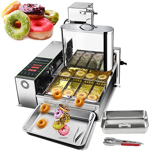 BLOSSS Totalmente Donut Maker 1750pcs/h Commercial 4 Filas Auto Donut Making Machine Auto Flip Donut Snack Freidora con tolva de 5.5L, Espesor Ajustable, Panel de Control Inteligente