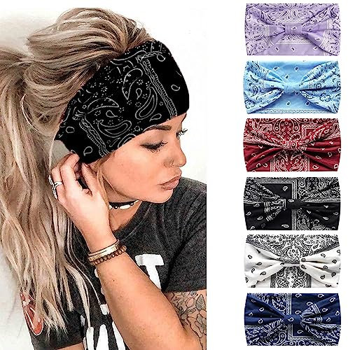 6 Stück Stirnbänder für Frauen Haar UK Kopftücher Breite Weiche Damen Stirnband Boho Mode Bandanas Knoten Erwachsene Haarbänder Elastische Sport Laufen Yoga Kopf Wraps (P6WYaoguo)