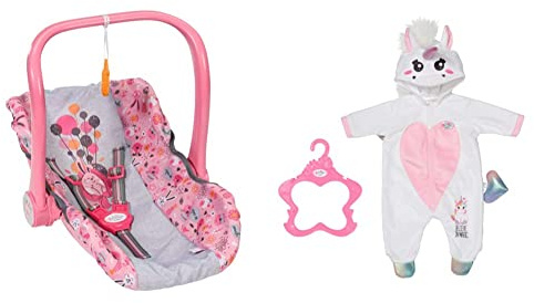 BABY born 832424 Comfort Seat-Multi-Purpose Accessory can be Used, Carrier, a Rocker or a car Fits Dolls & BABY born 832936 Unicorn Onesie-Fits Dolls up to 43cm-Set Includes All-in-one Onise 832936