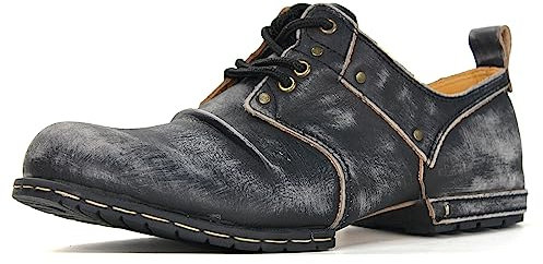 COWSDELLA Herren Retro gebürstet Schwarz Chukka Stiefel Schnürung Motorrad Casual Leder Kleid Stiefelette für Männer Mode 6015-1-E,US10,EU43