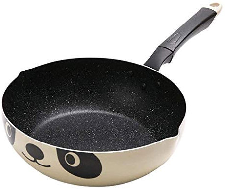 OQHAIR Woks antiadherentes y sartenes para freír con Tapa, Rejilla de Vapor para Cesta de freír, sartén Wok de Cobre Antiadherente