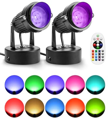 ZUCKEO LED Spot Lights Indoor RGBW Up Lights with Remote, 120V 10W Uplighting Indoor Spotlights Plug in, 4.92FT Code Accent Flood Light Christmas Color Changing Landscape Lighting with Switch (2Pack)