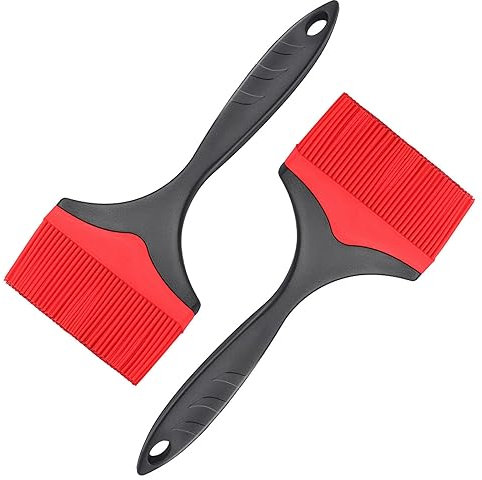 Grande pennello da pasticceria in silicone – Pennello in silicone per grigliare, resistente al calore, per spalmare olio, burro, salsa per cucinare, cuocere, barbecue, 10 cm extra largo (rosso 2)