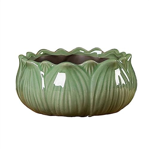 GRFIT Blumentopf Pflanzentöpfe können mit Wasser gefüllt Werden, Keramik-Blumentöpfe, Hydrokultur, große Pflanzgefäße in Retro-Lotusform, Kupfergras/Schale mit Lilie/Grünpflanzung Töpfe für Pflanzen